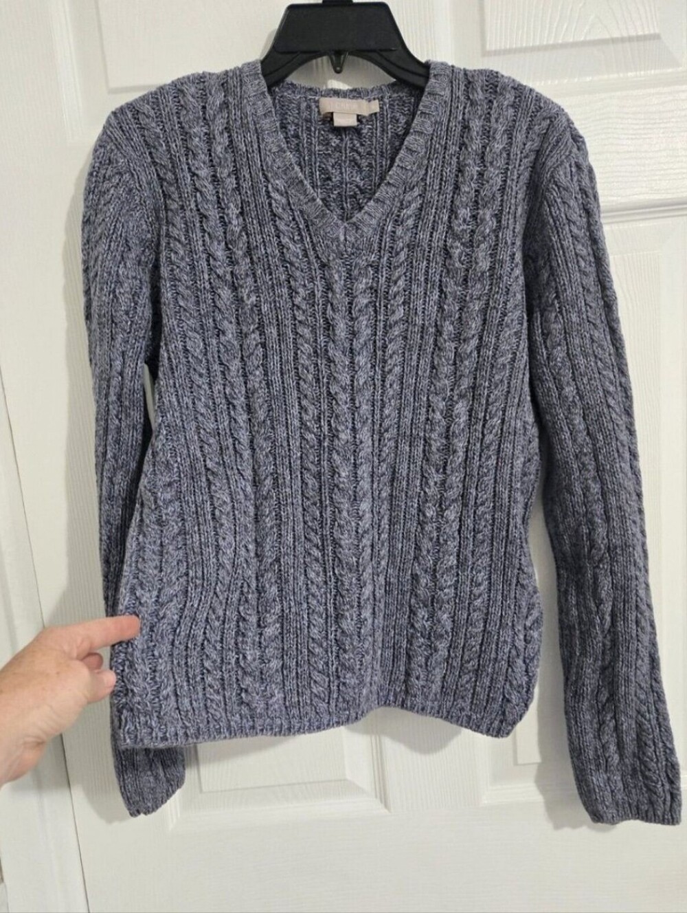 J.Crew Cable Knit V-Neck Cotton Sweater Women’s Medium Gray Blue